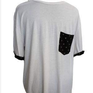 H & M Mens White With Black Polka Dot and Trim Cotton Short Sleeve Crew Neck Tee
